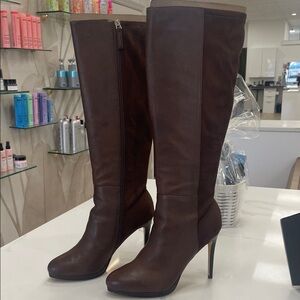 Nine West Tall Brown Leather Stiletto Knee Boots